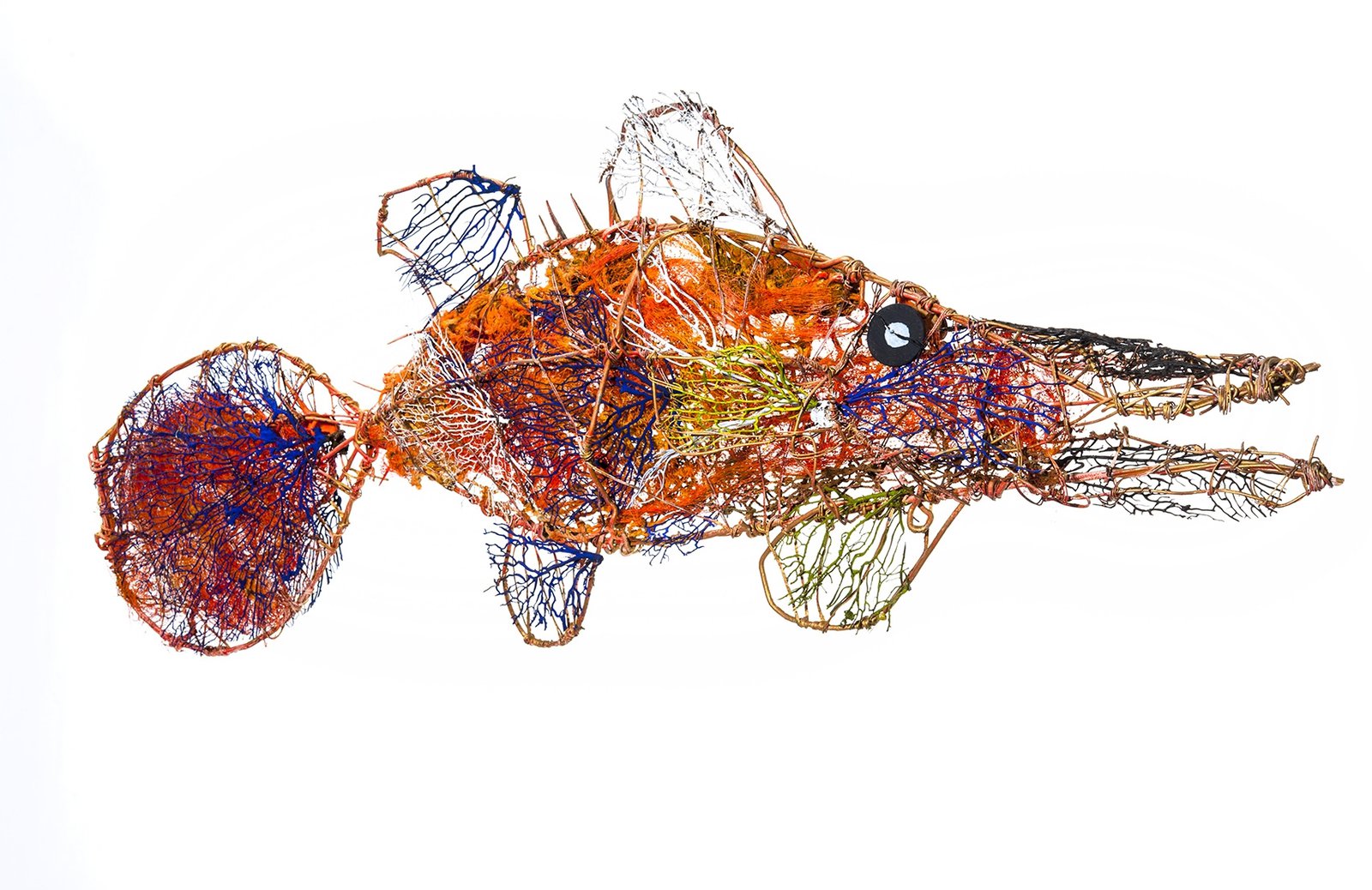 Ghost-net barramundi, recovered materials as sculpture