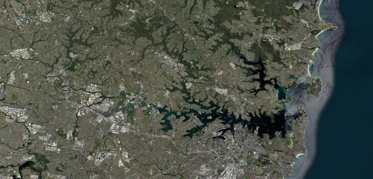 Satellite view of Sydney Harbour and the Parramatta River
